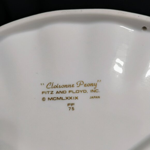 Fitz & Floyd Cloisonne Peony Black Porcelain Plate Fan Shaped Japan Ceramic Gold - Picture 6 of 9